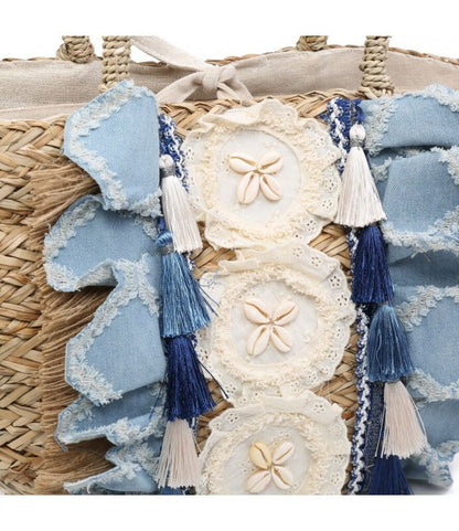 Natural Woven Straw Tote with Tassel Accents
