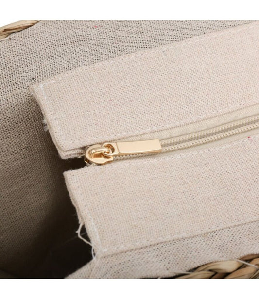Natural Woven Straw Tote with Tassel Accents