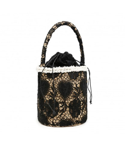 Black Lace Bucket Bag with Drawstring Closure