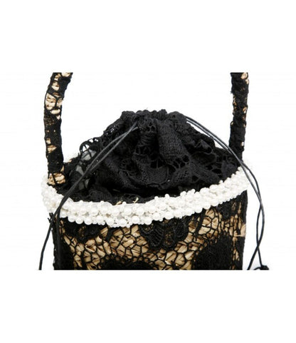 Black Lace Bucket Bag with Drawstring Closure
