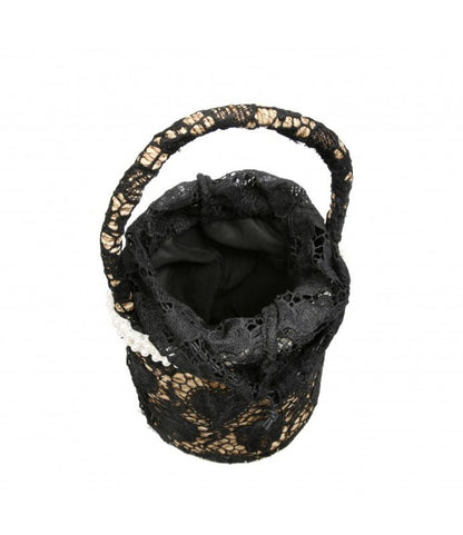 Black Lace Bucket Bag with Drawstring Closure
