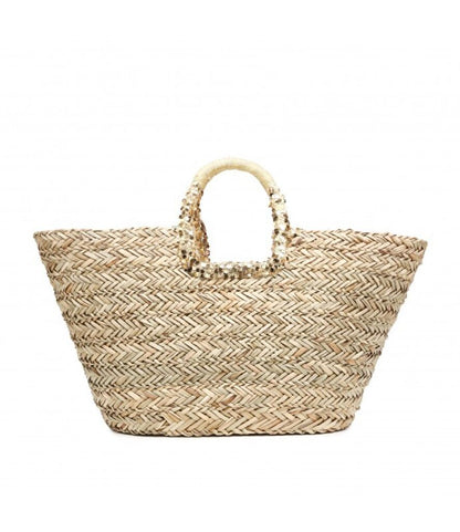 Multicolor Floral Embellished Woven Tote with Sequin Bow