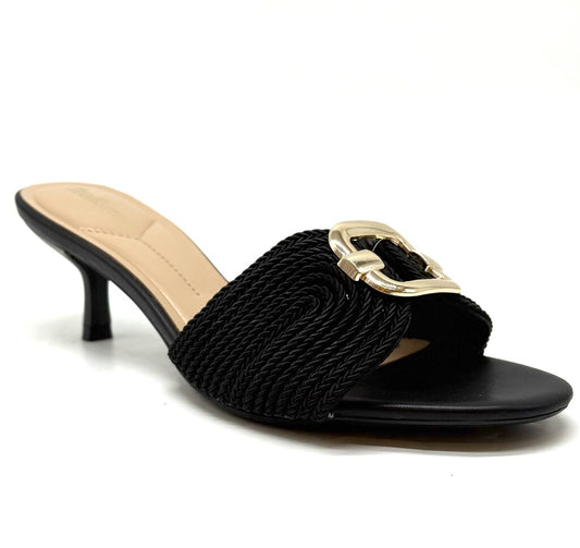 Heeled Mule Open-Toe Cord BLACK