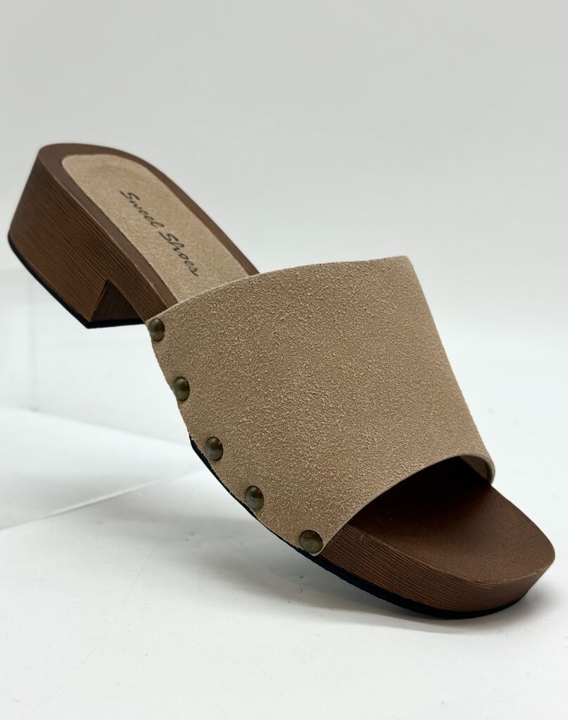 Heeled Mule Open-Toe Suede BEIGE