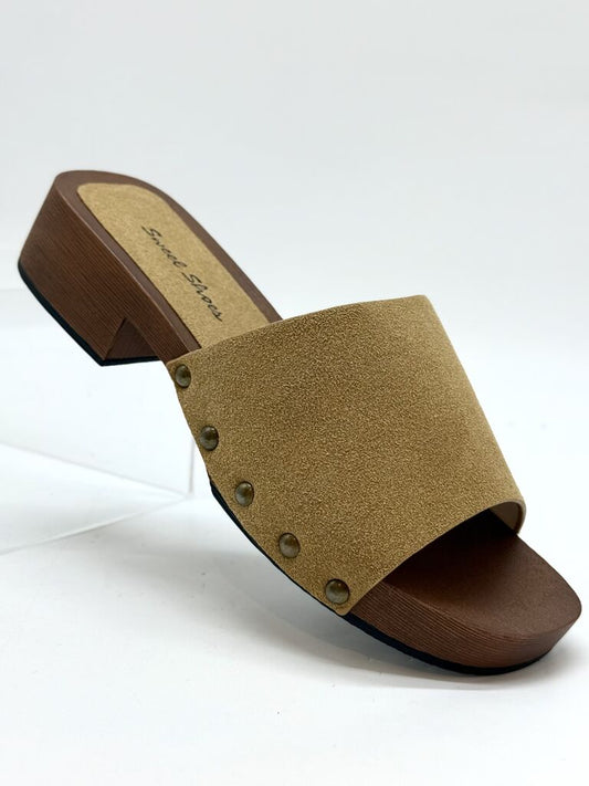 Heeled Mule Open-Toe Suede LCAMEL