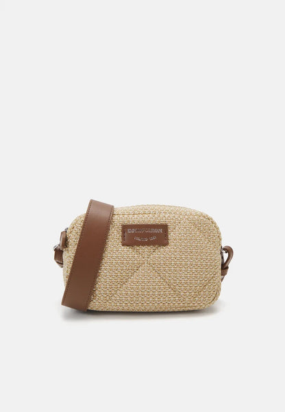 Beige Textured Crossbody Bag with Leather Strap