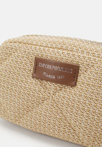 Beige Textured Crossbody Bag with Leather Strap