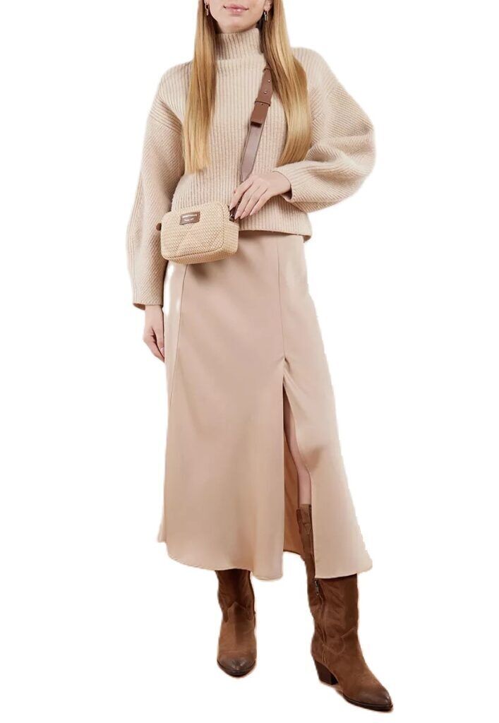 Beige Textured Crossbody Bag with Leather Strap