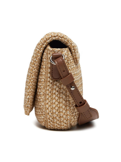 Beige Woven Crossbody Bag with Adjustable Strap