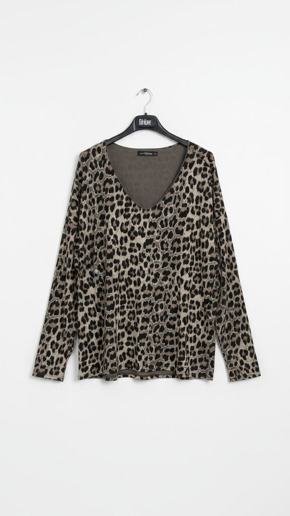 Leopard Print V-Neck Long Sleeve Top