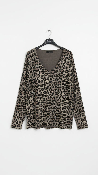 Leopard Print V-Neck Long Sleeve Top