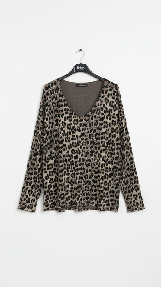 Leopard Print V-Neck Long Sleeve Top