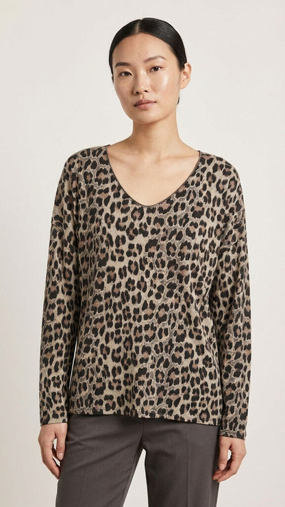 Leopard Print V-Neck Long Sleeve Top