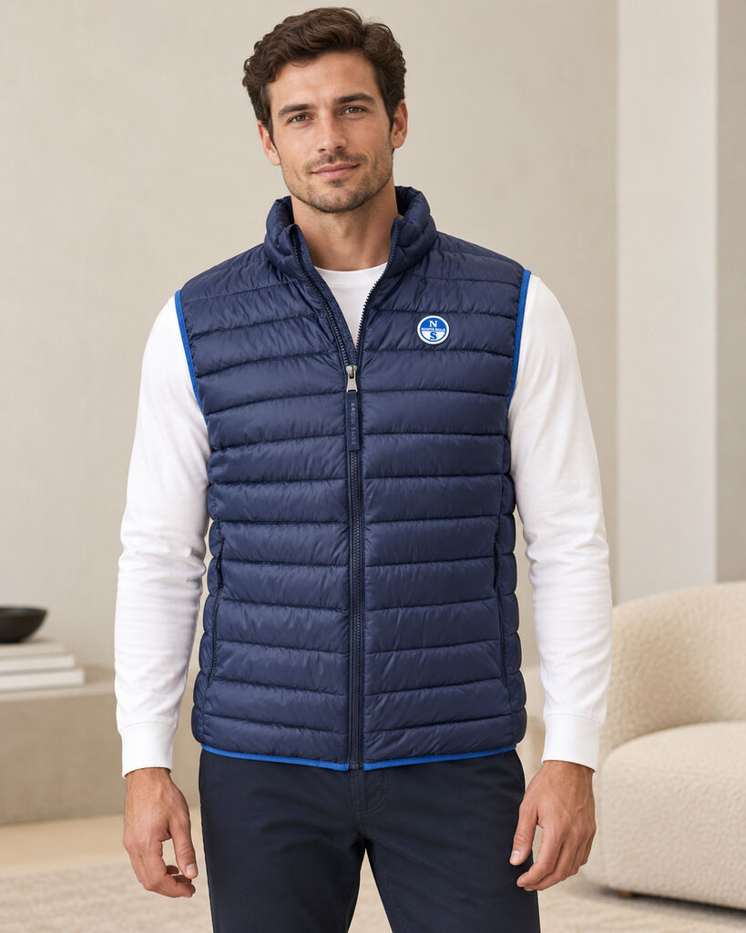 Navy Puffer Vest with Embroidered Logo