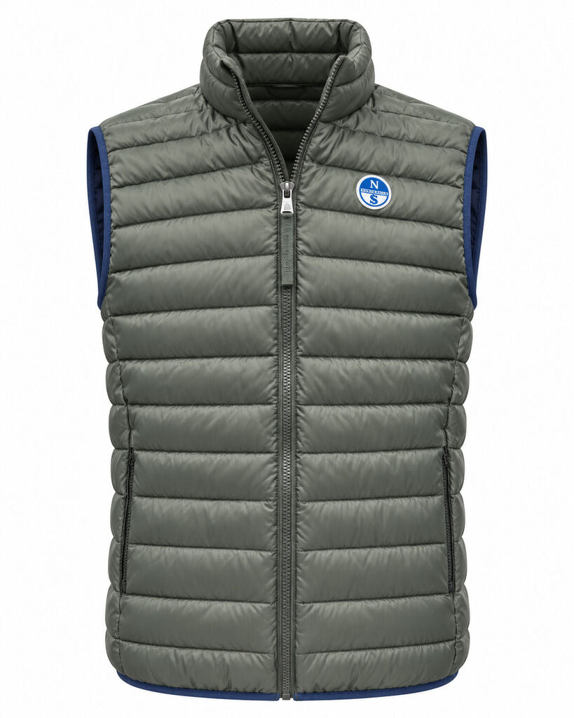 Gray Quilted Vest with Logo Detail