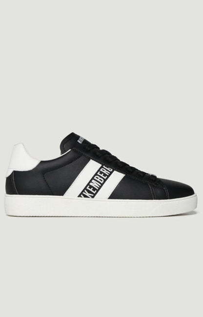 Black Leather Sneakers with Logo Accent