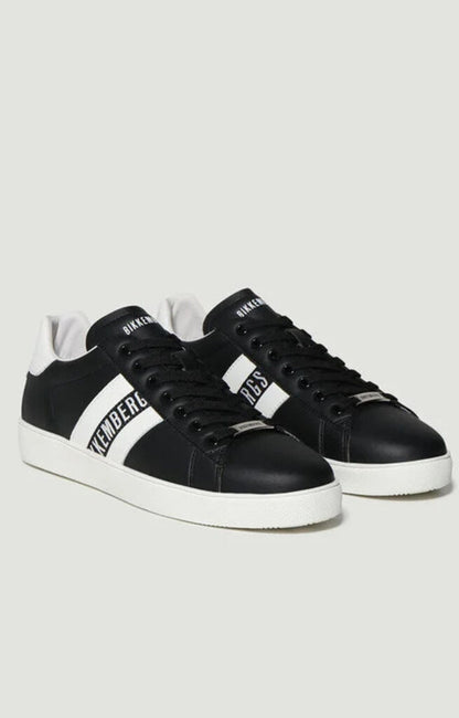 Black Leather Sneakers with Logo Accent
