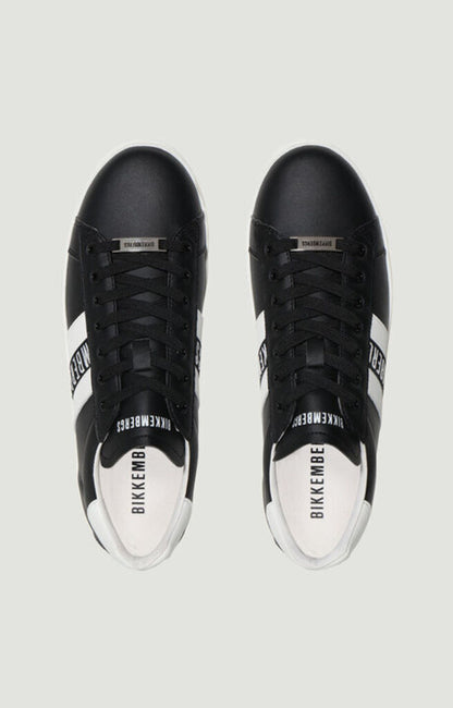 Black Leather Sneakers with Logo Accent