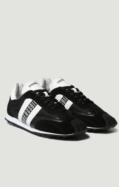 Black and White Logo Sneakers with Contrast Stripes