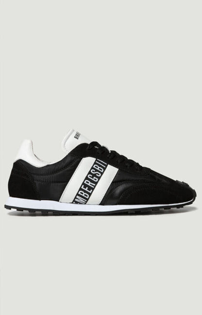Black and White Logo Sneakers with Contrast Stripes