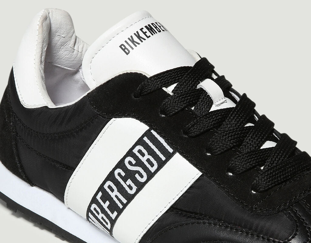 Black and White Logo Sneakers with Contrast Stripes