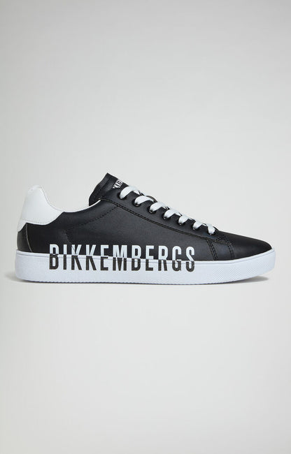 Black Logo Leather Sneakers with White Sole