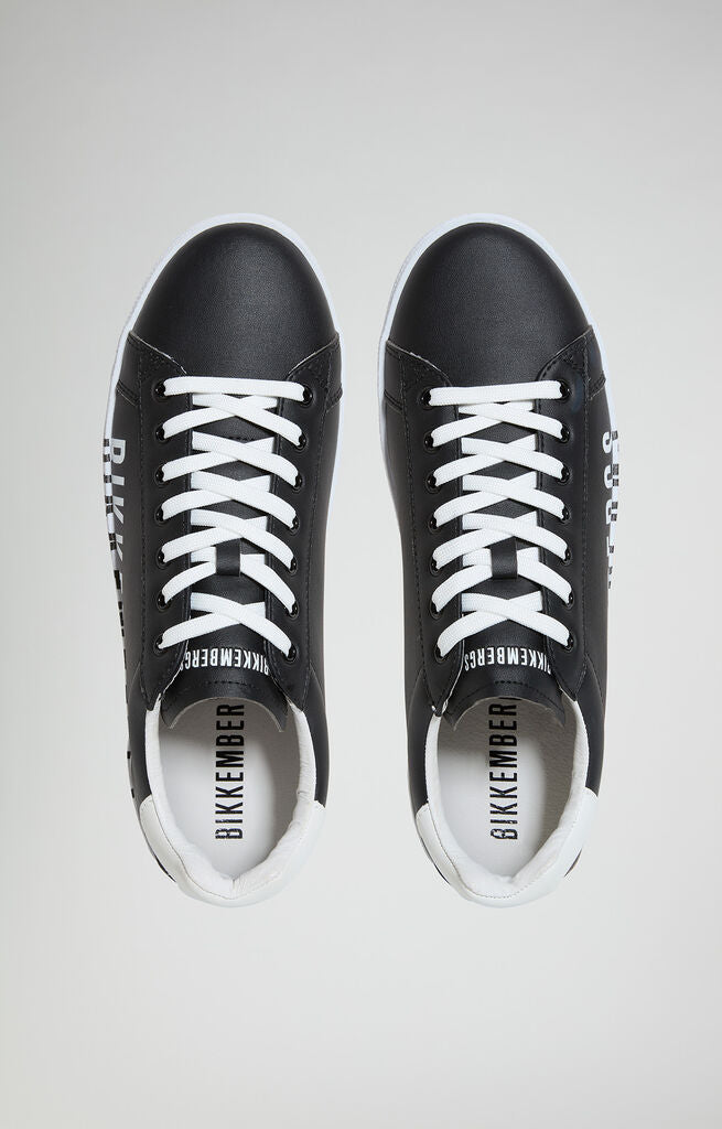 Black Logo Leather Sneakers with White Sole