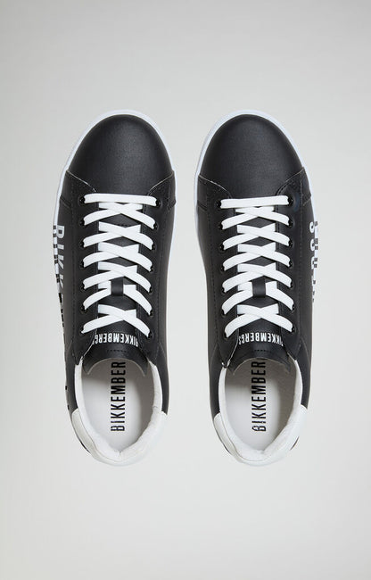 Black Logo Leather Sneakers with White Sole