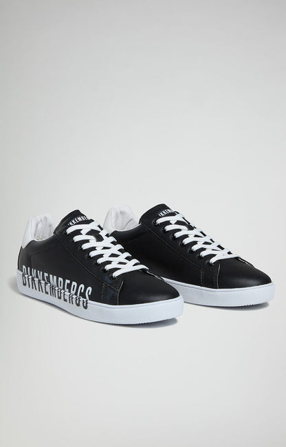 Black Logo Leather Sneakers with White Sole