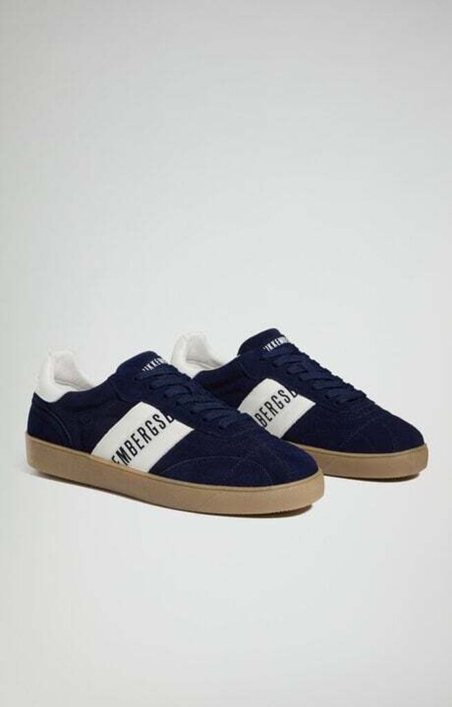 Navy Suede Sneakers with Contrast Band