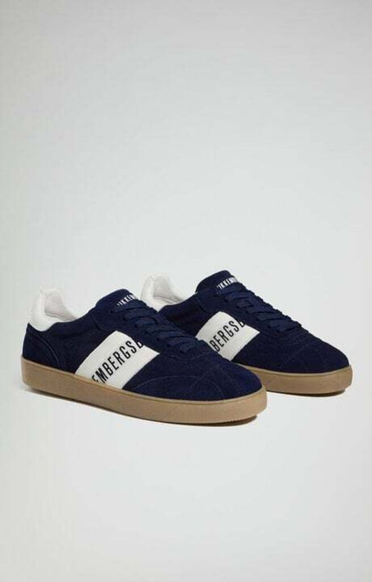 Navy Suede Sneakers with Contrast Band