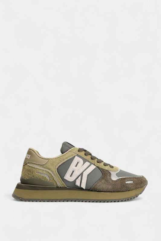 Olive Suede Sneakers with Logo Detail