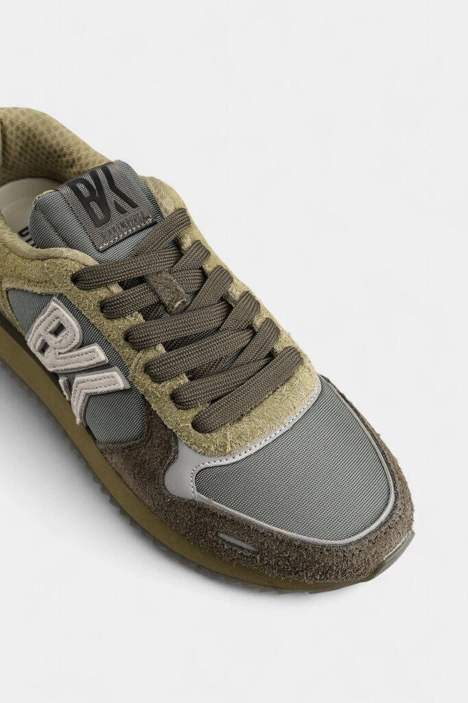 Olive Suede Sneakers with Logo Detail