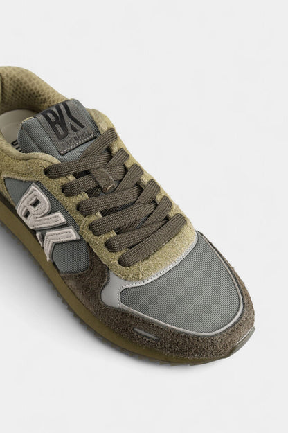Olive Suede Sneakers with Logo Detail