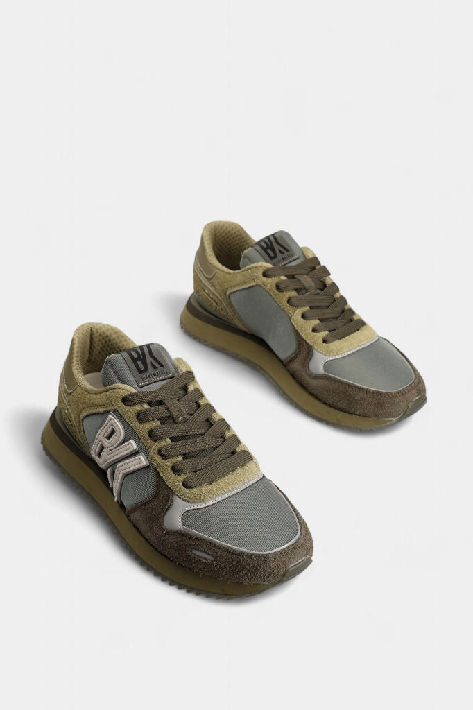 Olive Suede Sneakers with Logo Detail