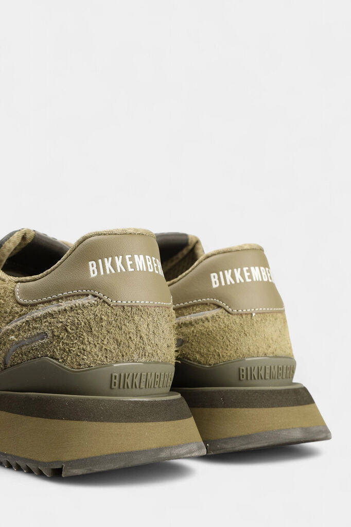 Olive Suede Sneakers with Logo Detail