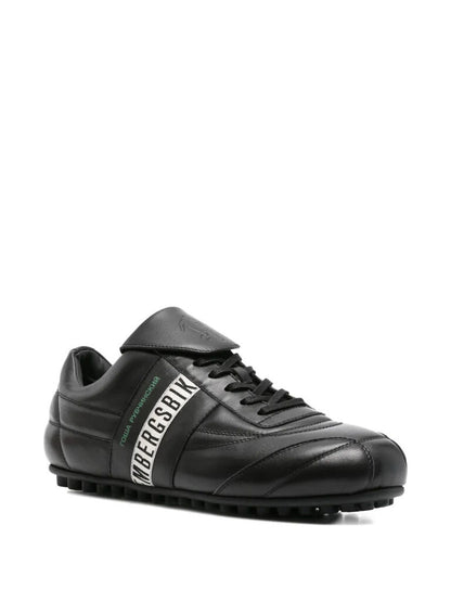 Black Leather Athletic Sneakers with Stripe Detail