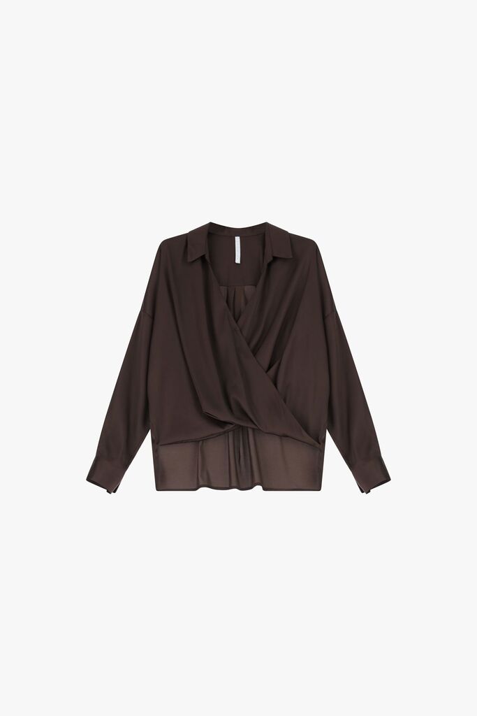 Brown Asymmetric Bodysuit with Mesh Detail