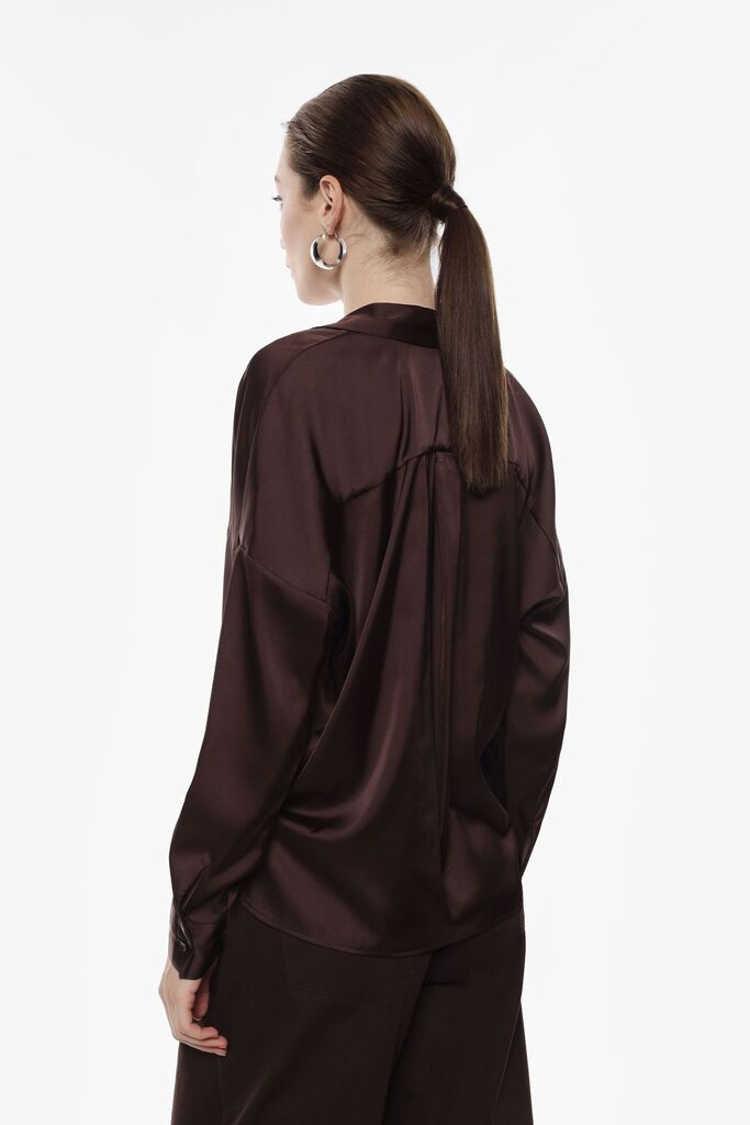 Brown Asymmetric Bodysuit with Mesh Detail