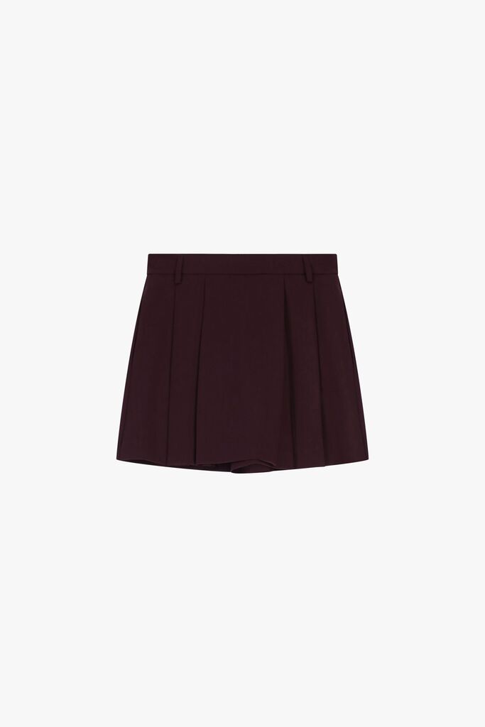 Deep Burgundy Pleated Mini Skort