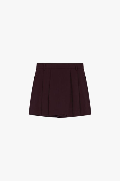 Deep Burgundy Pleated Mini Skort