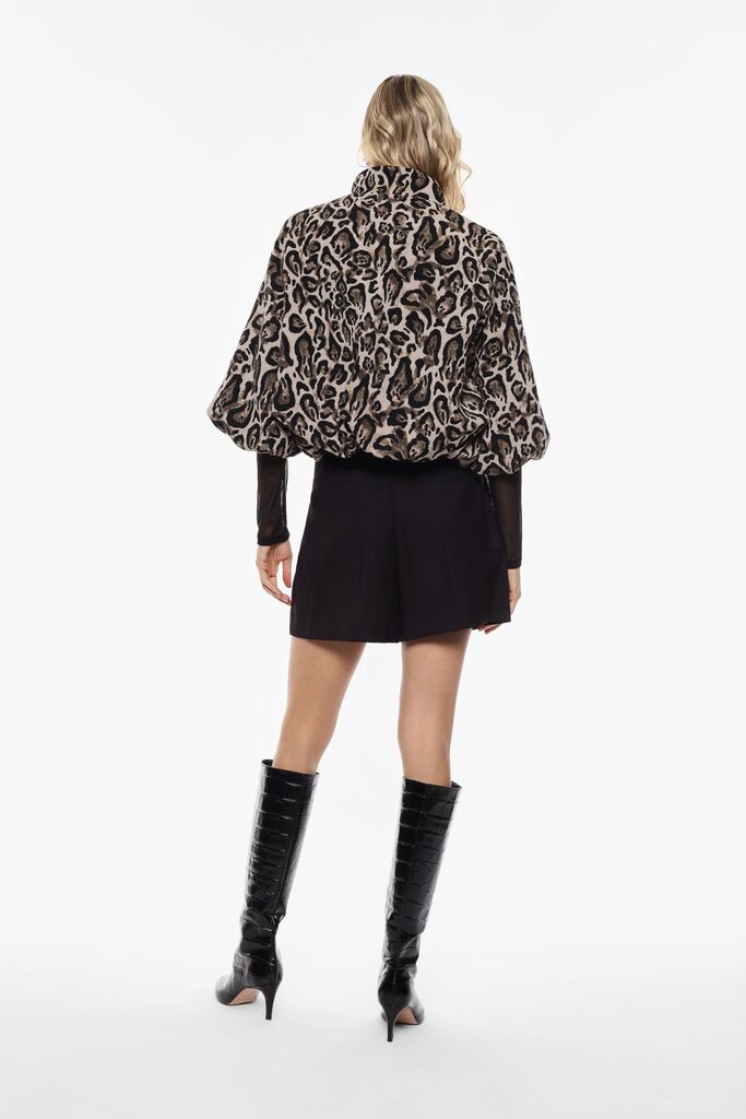 Black Pleated Mini Skort with Patterned Belt