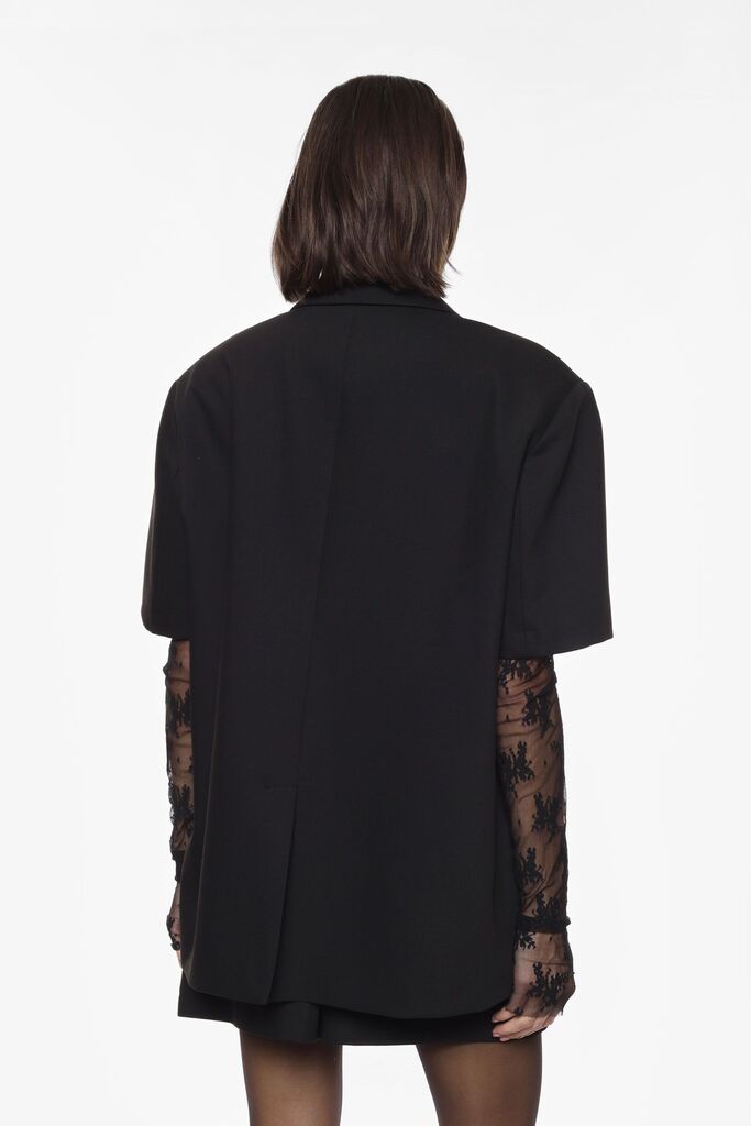 Black Blazer with Lace Sleeves