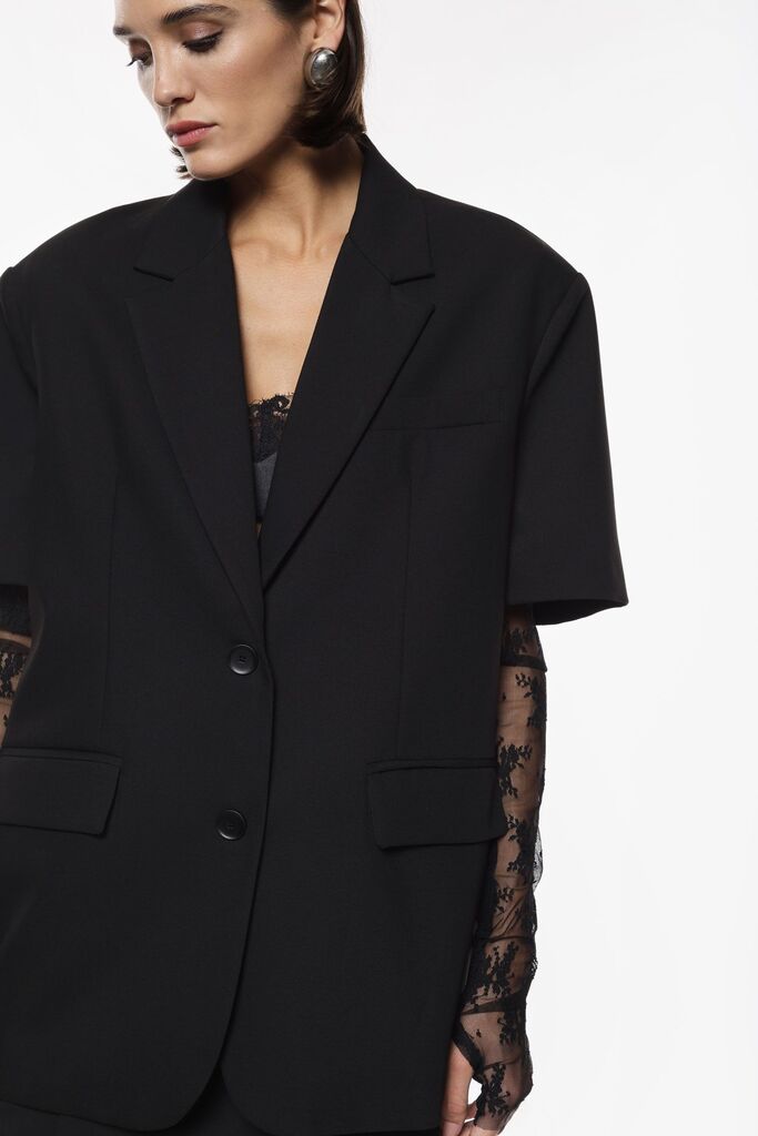 Black Blazer with Lace Sleeves