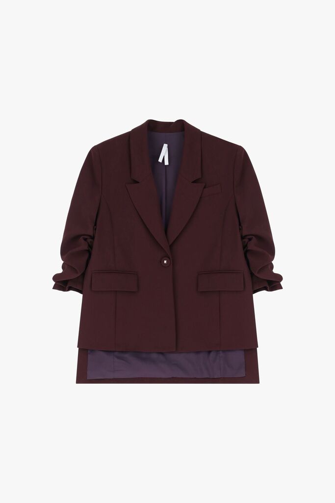 Burgundy Blazer with Rolled Sleeves