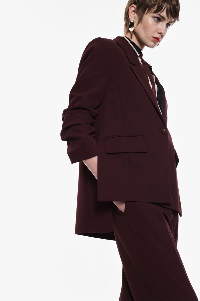 Burgundy Blazer with Rolled Sleeves