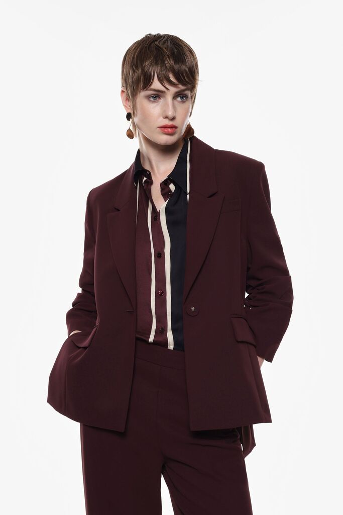 Burgundy Blazer with Rolled Sleeves