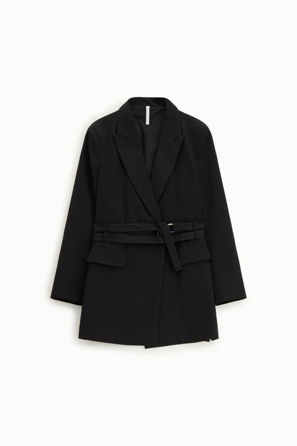 Black Tailored Jacket with Belted Waist