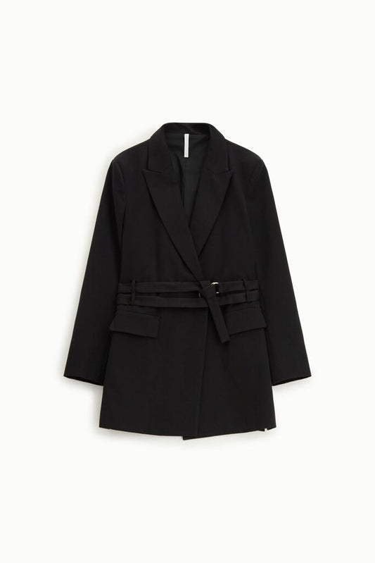 Black Tailored Jacket with Belted Waist