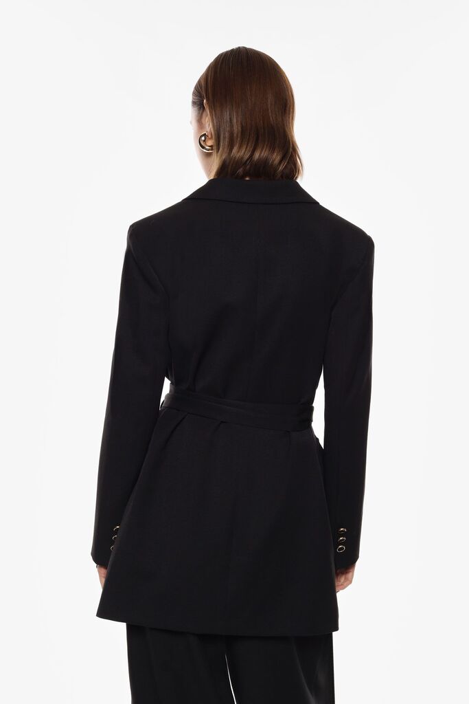 Black Tailored Jacket with Belted Waist
